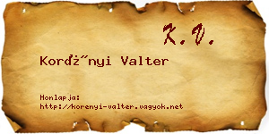 Korényi Valter névjegykártya
